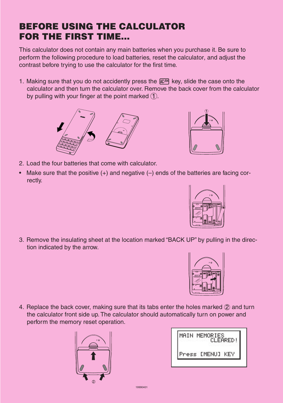 Before using the calculator for the first time | Casio ALGEBRA FX User Manual | Page 3 / 24