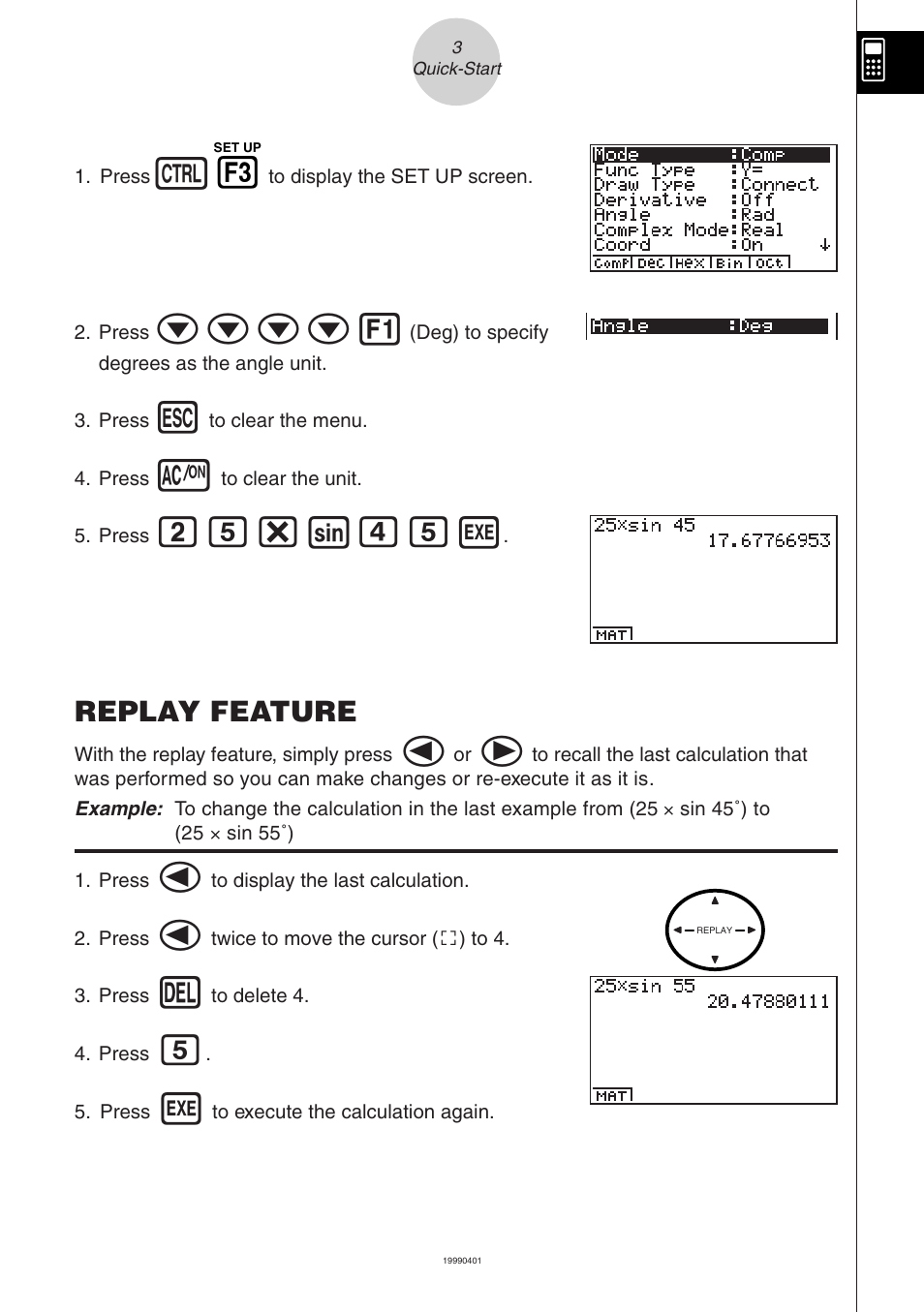 Cf* sefw, Replay feature | Casio ALGEBRA FX User Manual | Page 8 / 24