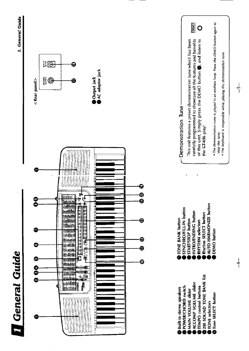 General guide, Demonstration tune | Casio CT-636 User Manual | Page 3 / 10