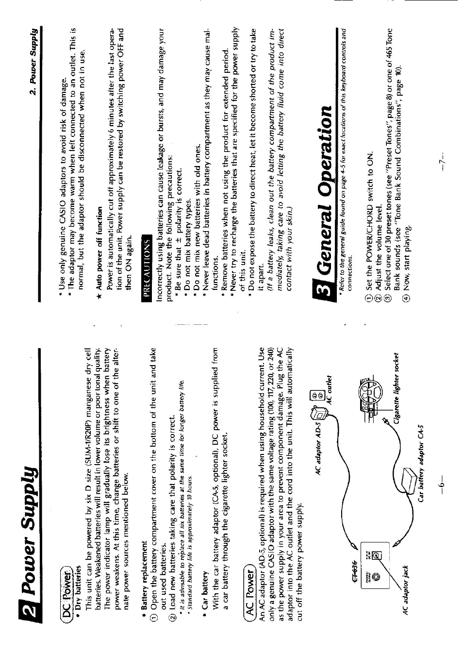 Power 8мфр1у, General operation, Dc power ) | Power supply | Casio CT-636 User Manual | Page 4 / 10