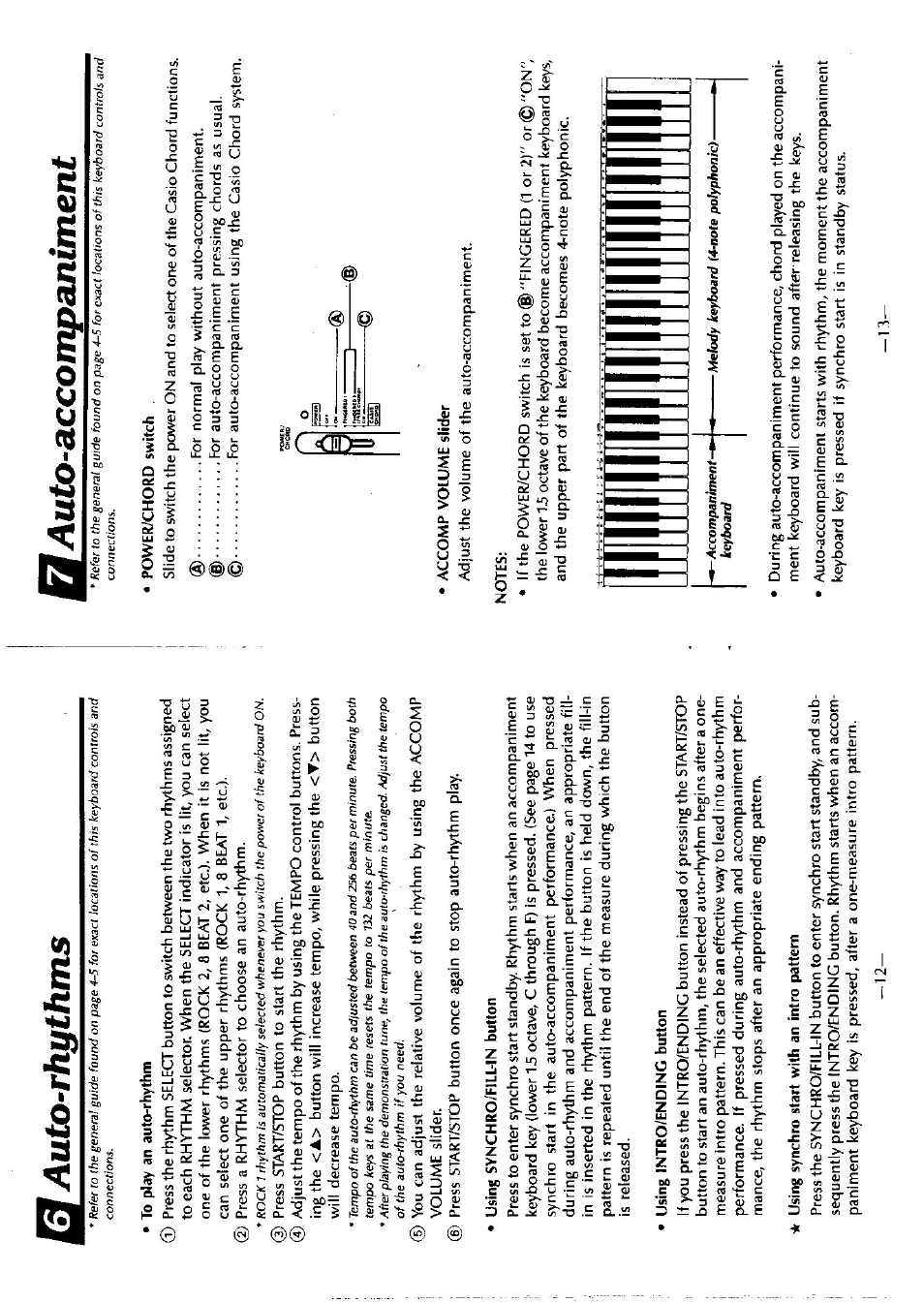 Auto-rhythms, Auto-accompaniment, 7» auto-accompaniment | Casio CT-636 User Manual | Page 7 / 10