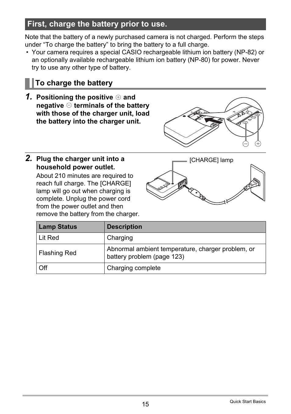 First, charge the battery prior to use, To charge the battery | Casio EXILIM EX-Z35 User Manual | Page 15 / 143