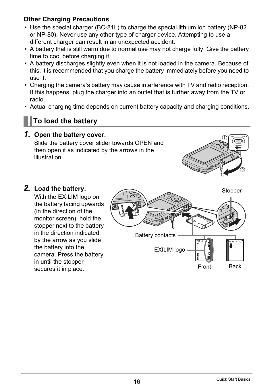 To load the battery | Casio EXILIM EX-Z35 User Manual | Page 16 / 143
