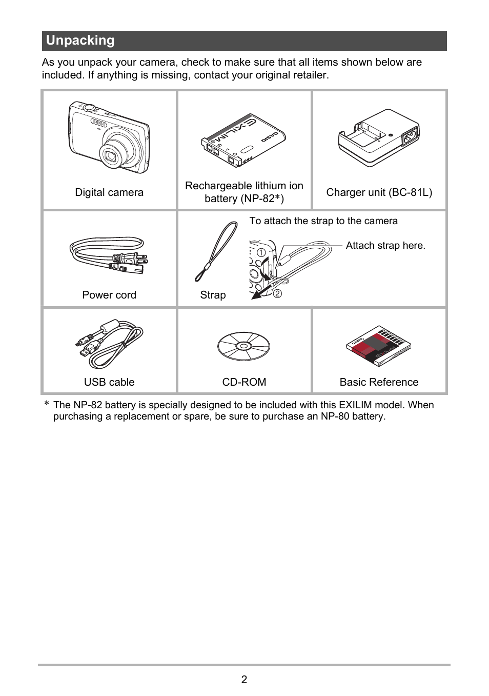 Unpacking | Casio EXILIM EX-Z35 User Manual | Page 2 / 143