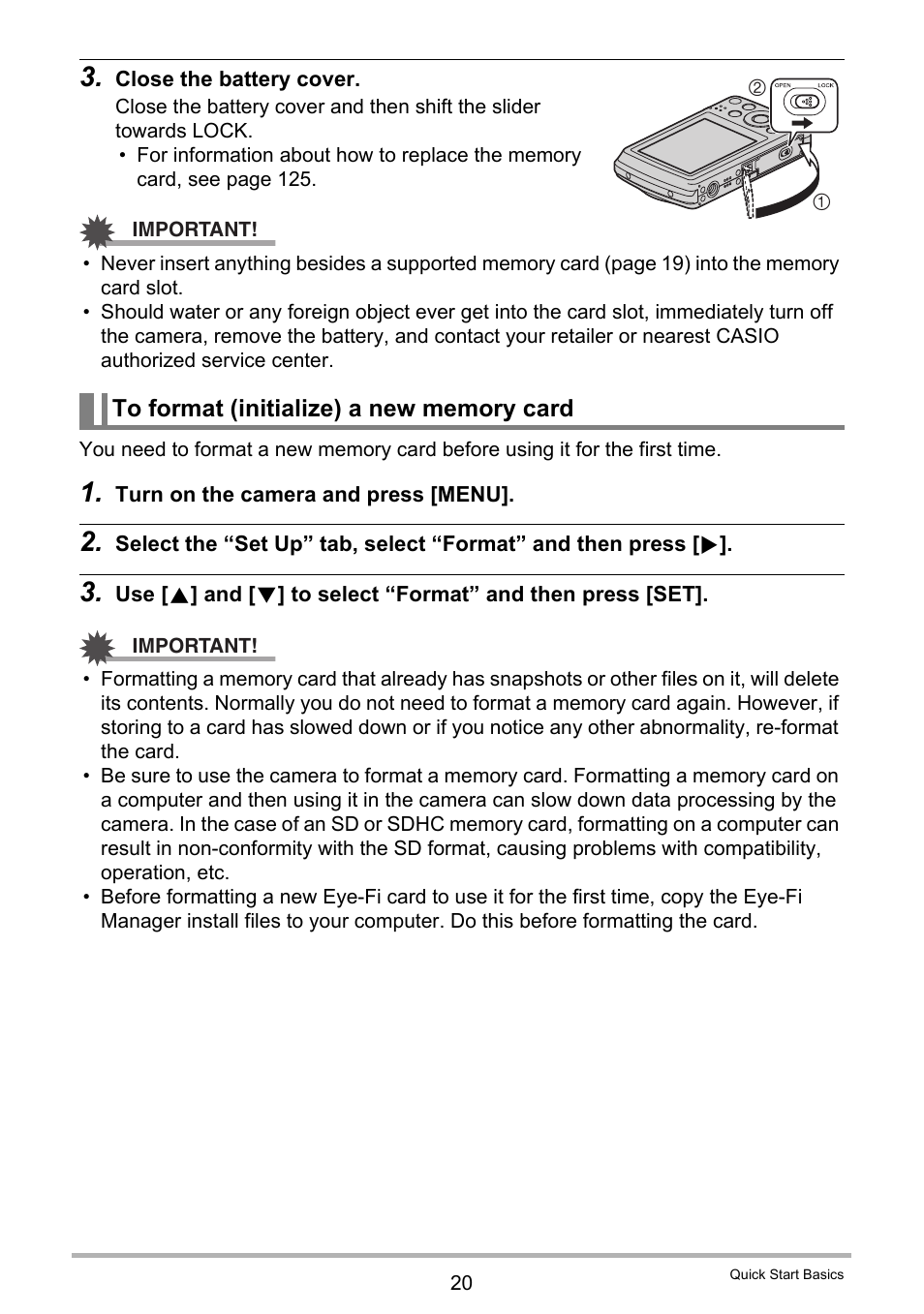 To format (initialize) a new memory card | Casio EXILIM EX-Z35 User Manual | Page 20 / 143