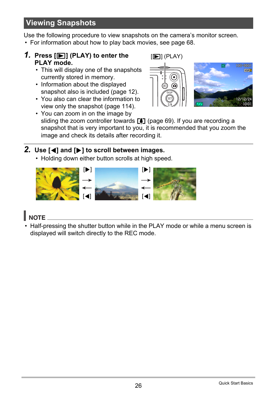 Viewing snapshots | Casio EXILIM EX-Z35 User Manual | Page 26 / 143