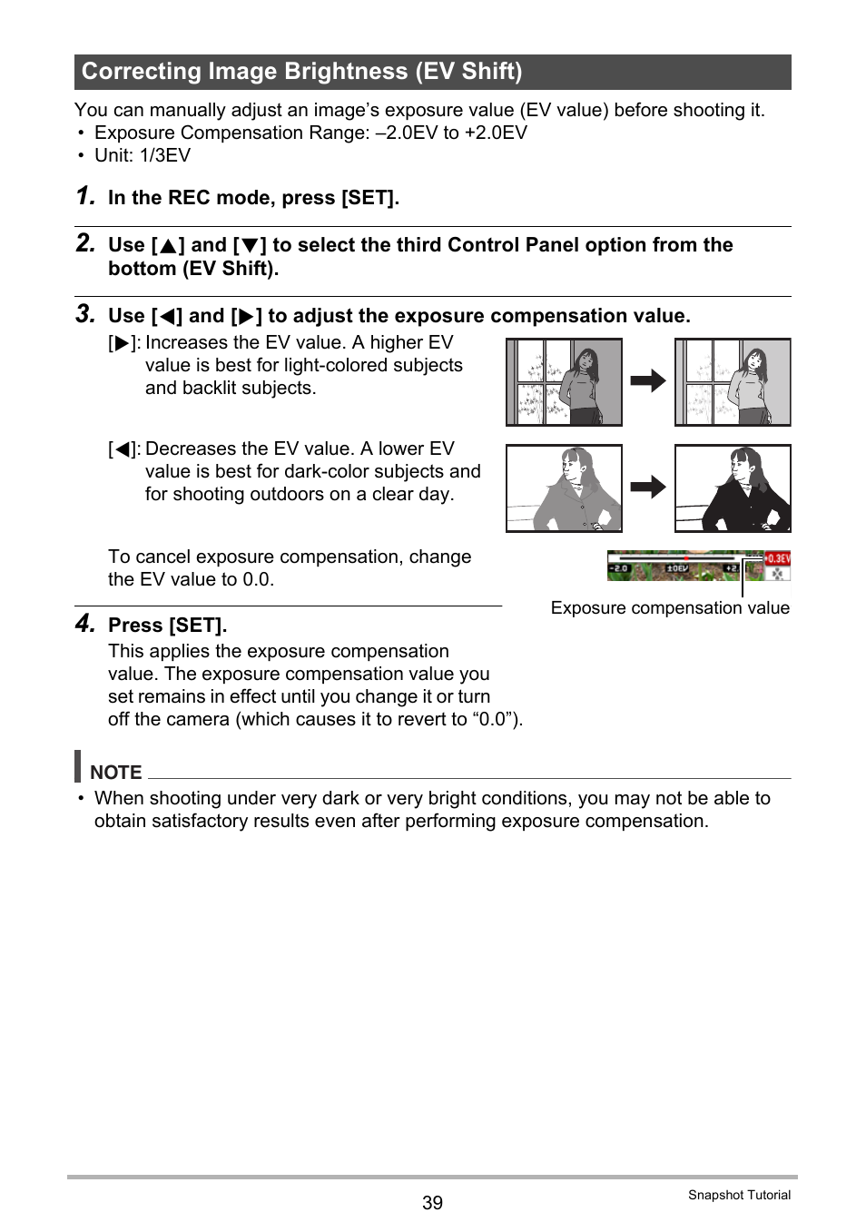 Correcting image brightness (ev shift) | Casio EXILIM EX-Z35 User Manual | Page 39 / 143