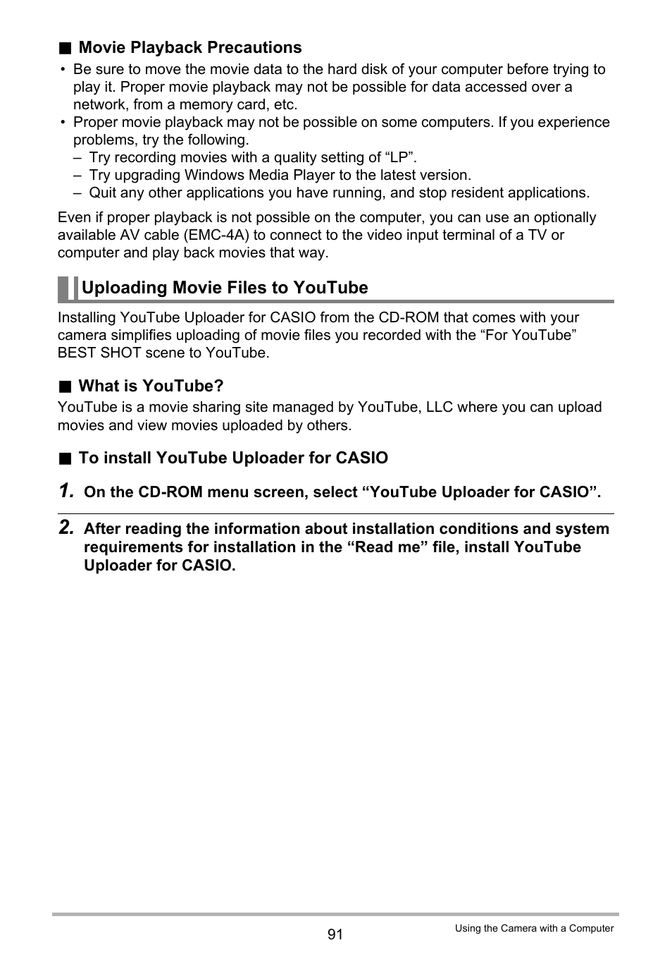 Uploading movie files to youtube | Casio EXILIM EX-Z35 User Manual | Page 91 / 143