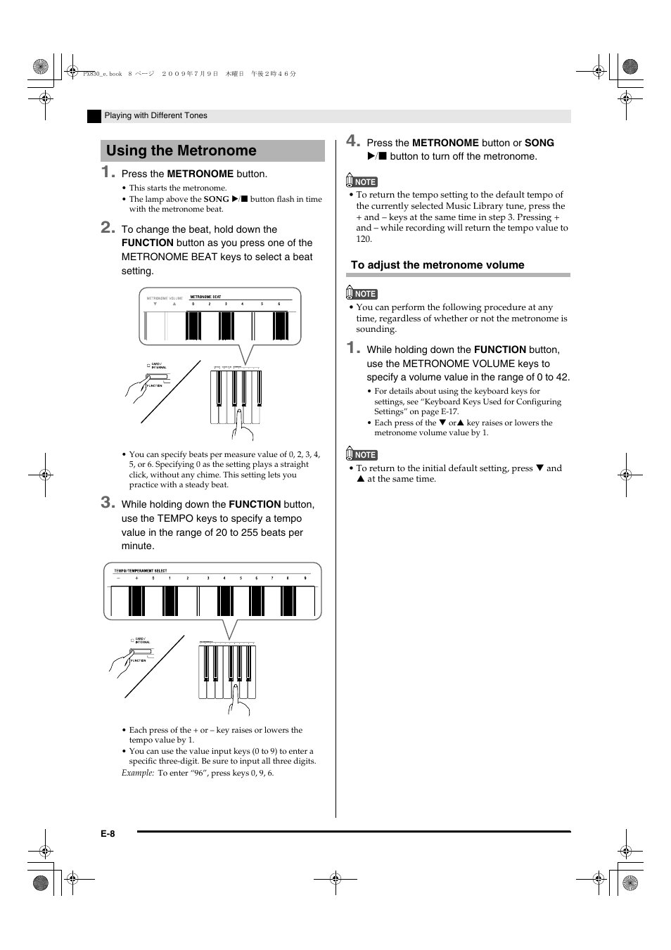 Using the metronome | Casio PX830ES1B User Manual | Page 10 / 47