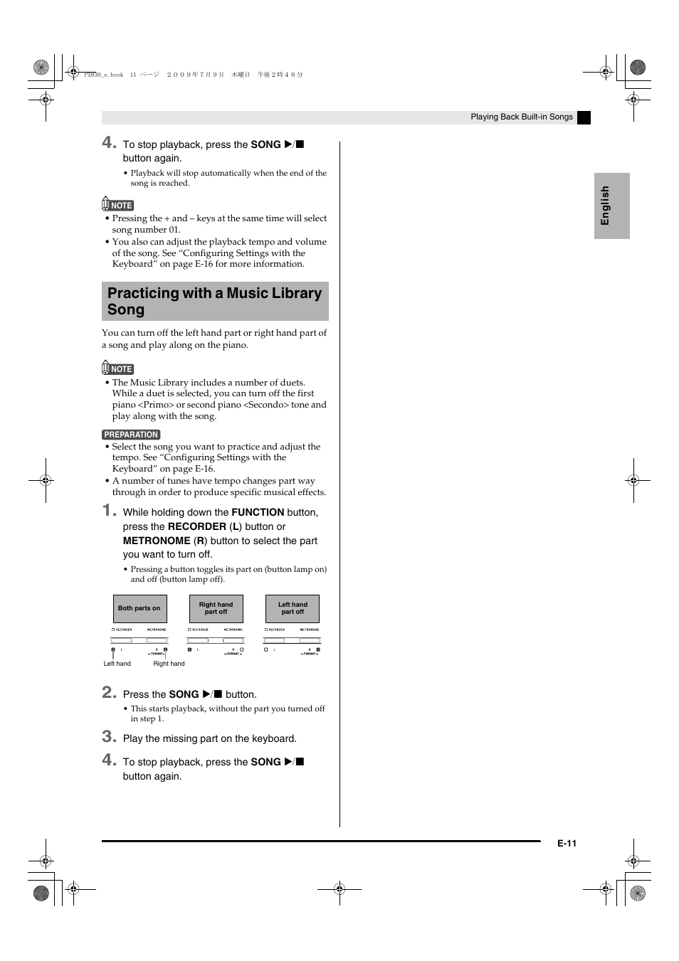 Practicing with a music library song | Casio PX830ES1B User Manual | Page 13 / 47