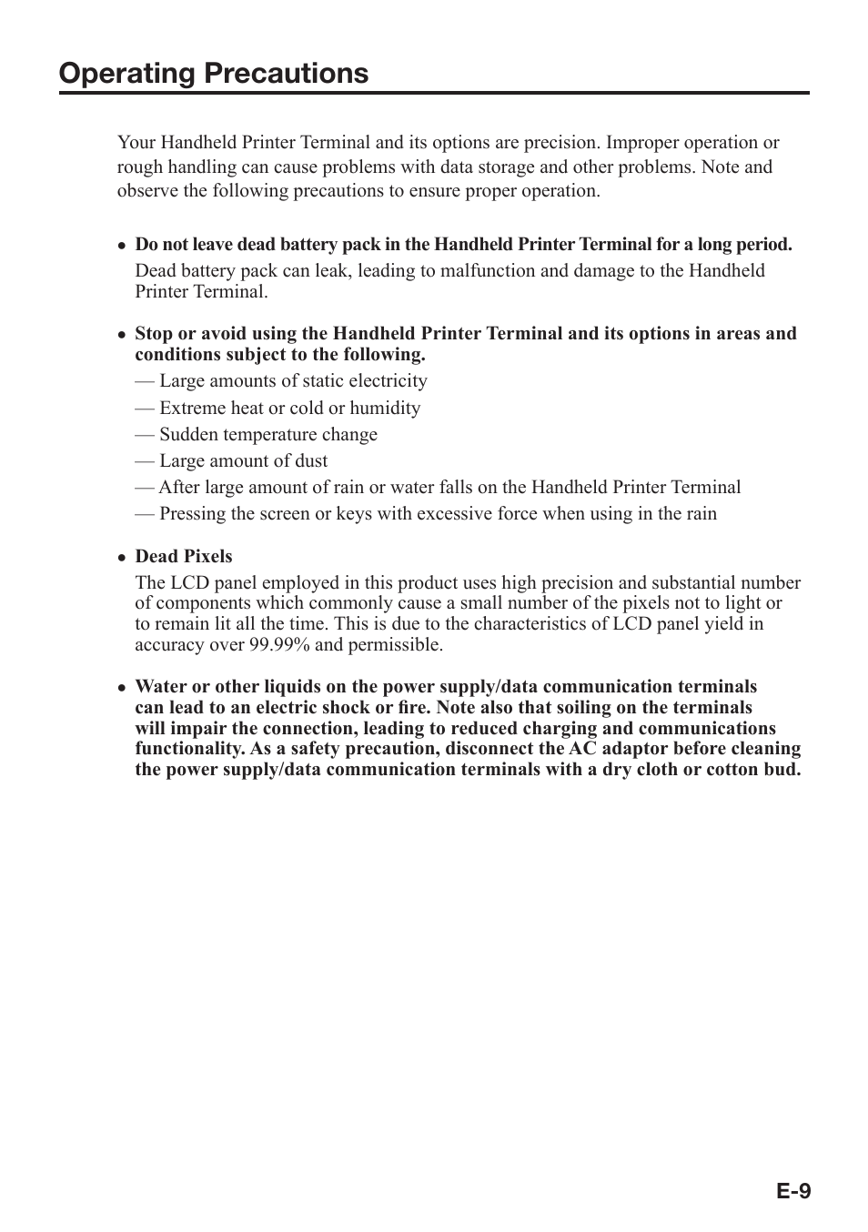 Operating precautions | Casio IT-9000 User Manual | Page 11 / 86
