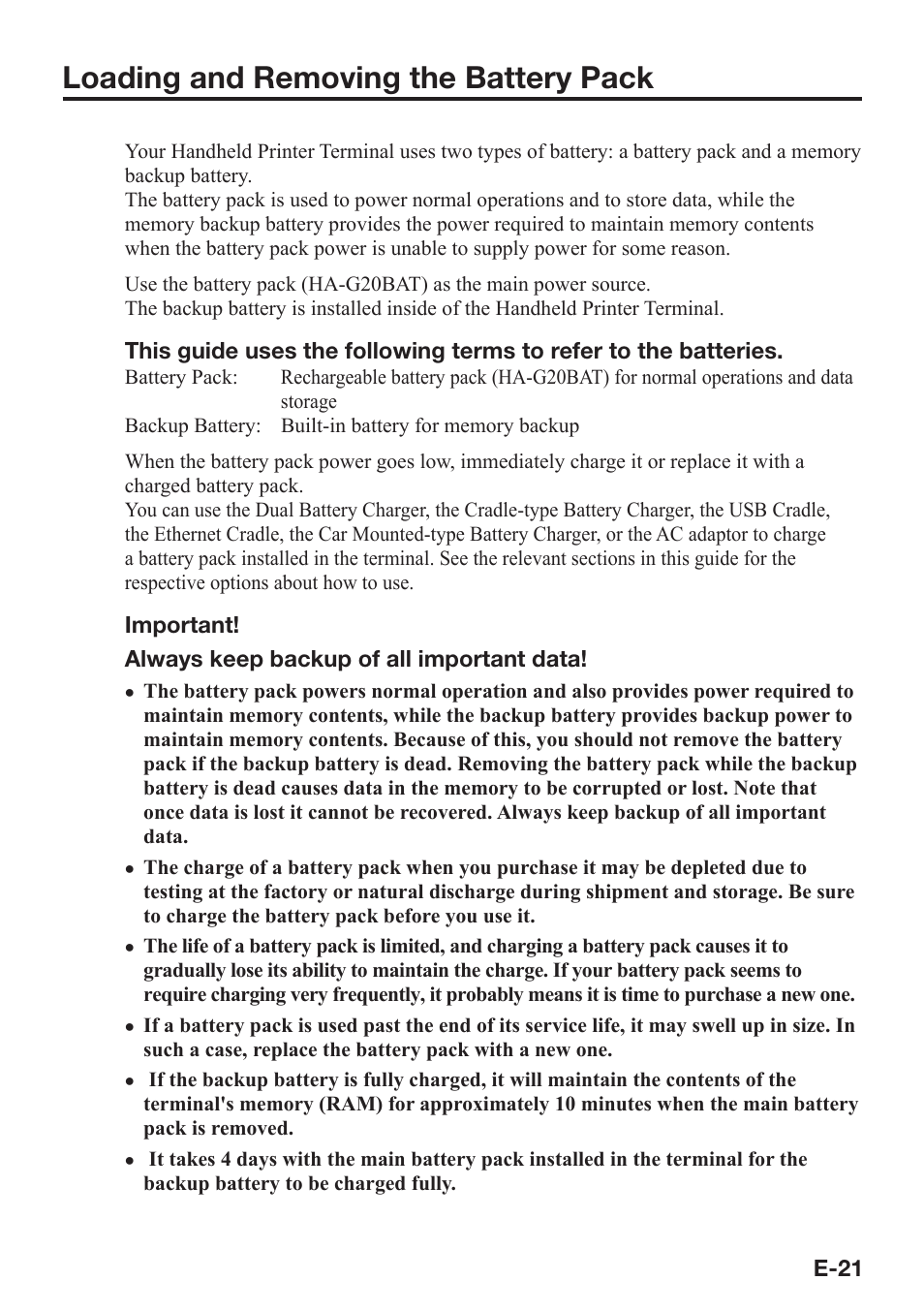 Loading and removing the battery pack | Casio IT-9000 User Manual | Page 23 / 86