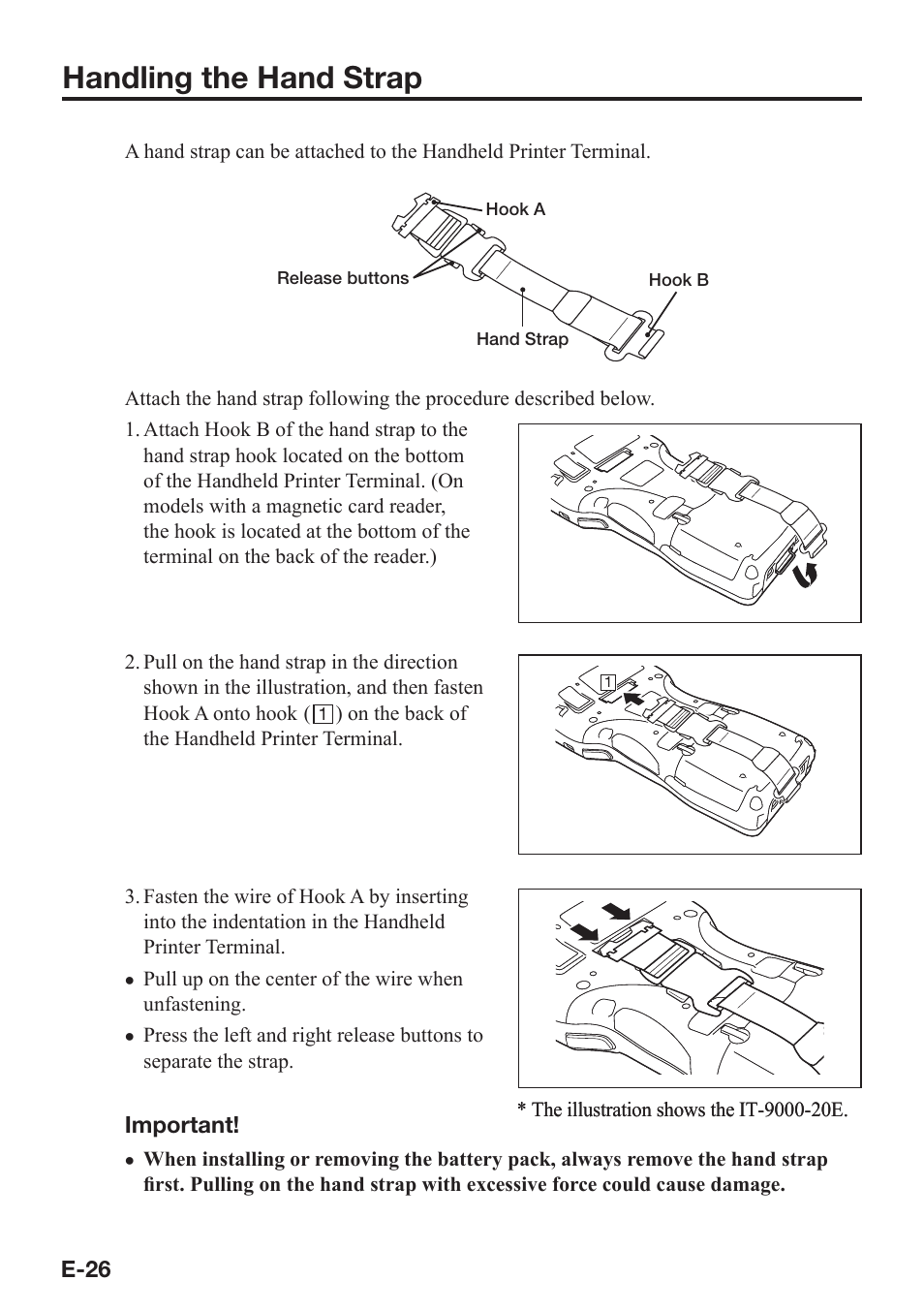 Handling the hand strap | Casio IT-9000 User Manual | Page 28 / 86
