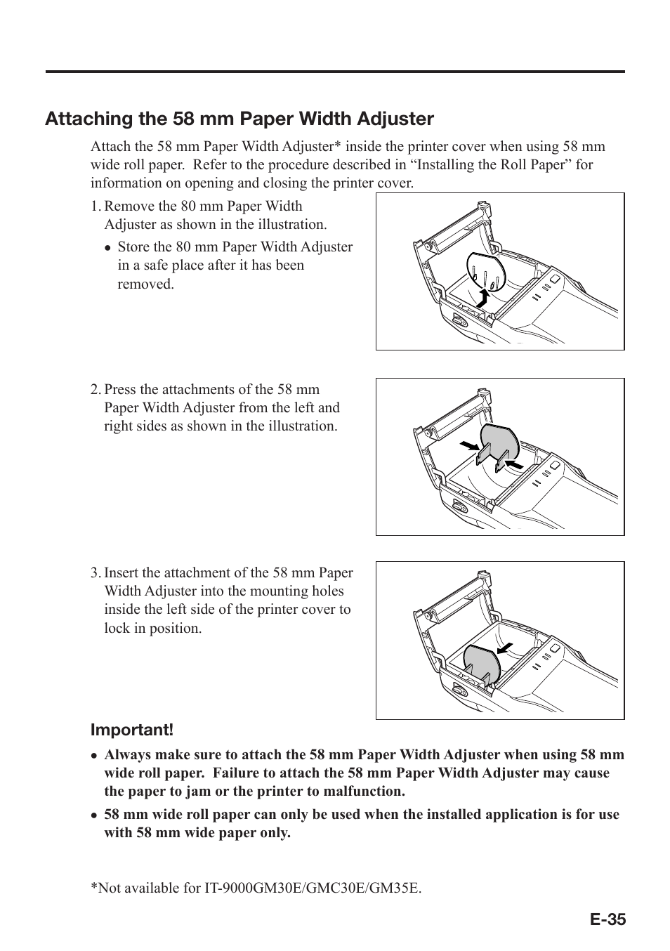 Attaching the 58 mm paper width adjuster | Casio IT-9000 User Manual | Page 37 / 86