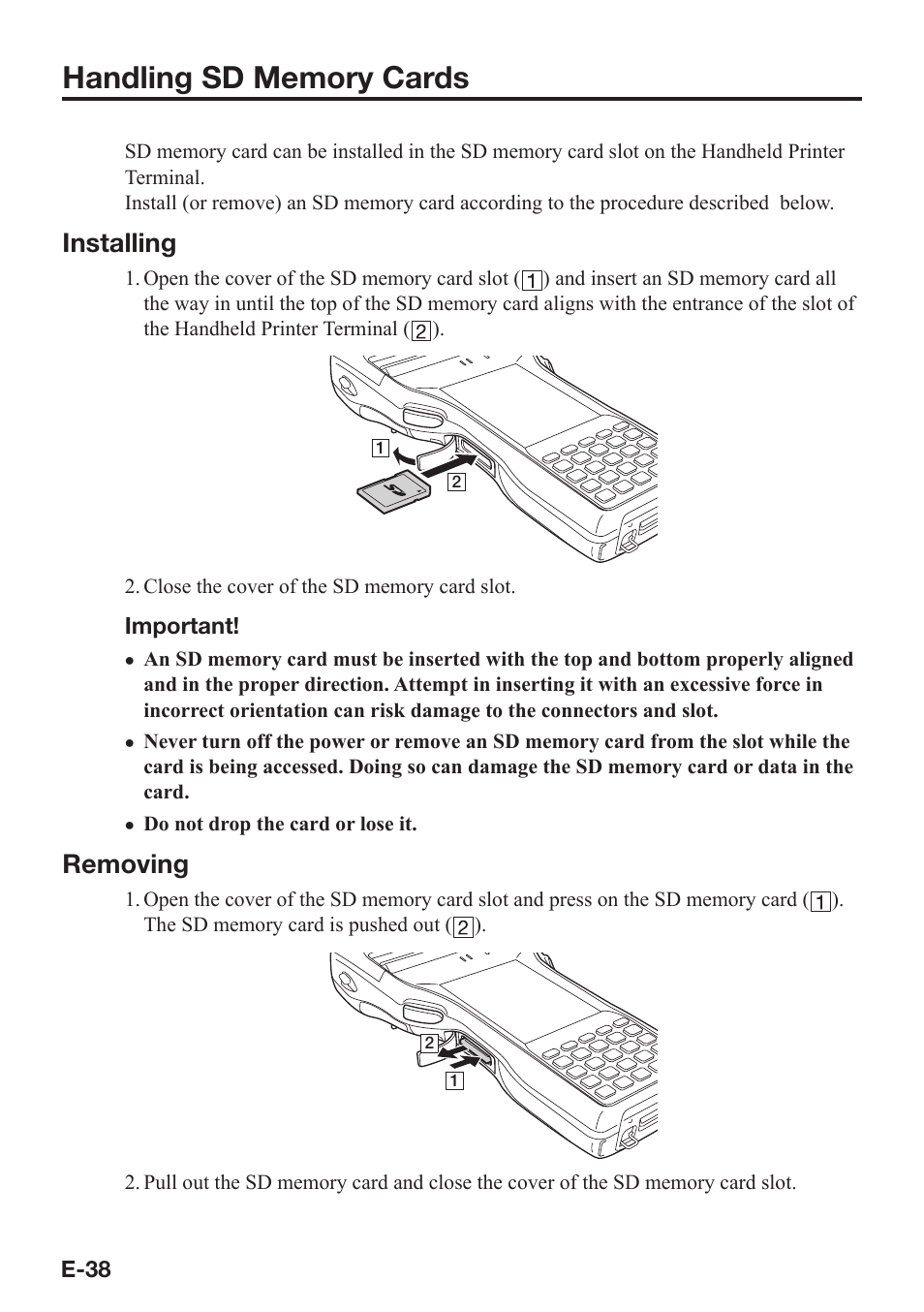 Installing, Removing | Casio IT-9000 User Manual | Page 40 / 86