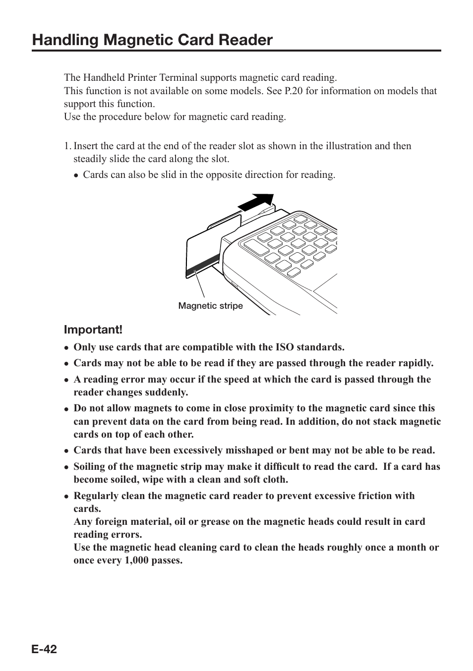 Handling magnetic card reader | Casio IT-9000 User Manual | Page 44 / 86