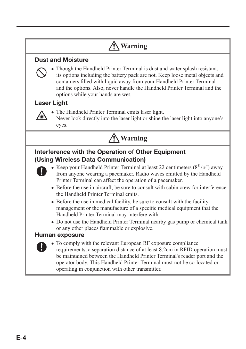 Warning | Casio IT-9000 User Manual | Page 6 / 86