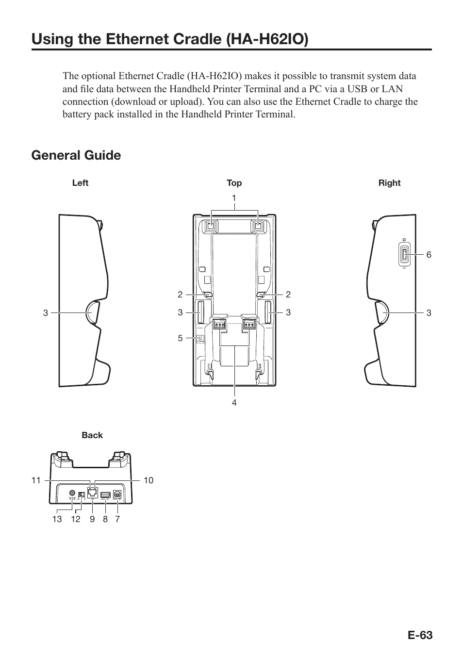 Using the ethernet cradle (ha-h62io), General guide, E-63 | Casio IT-9000 User Manual | Page 65 / 86