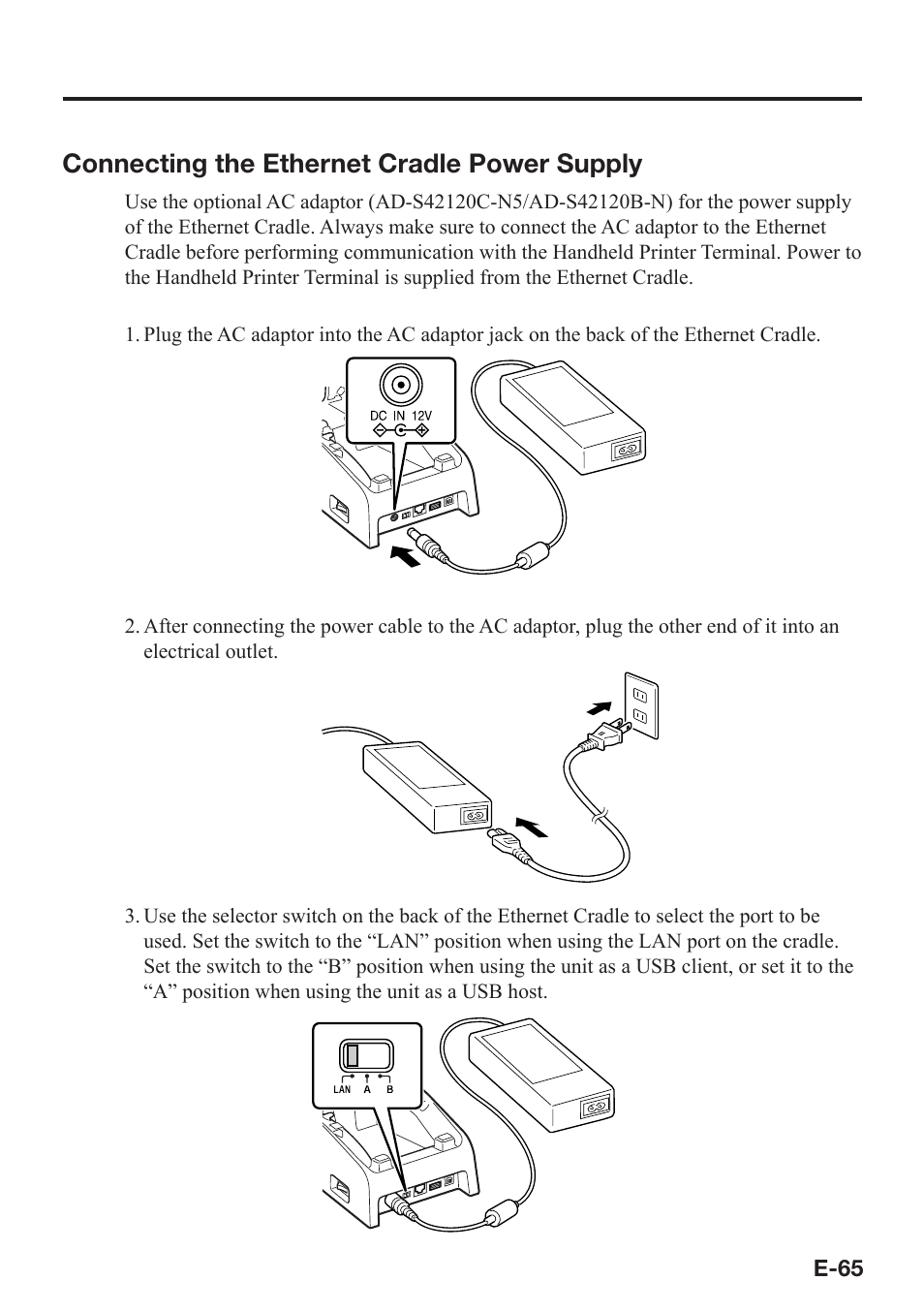 Connecting the ethernet cradle power supply | Casio IT-9000 User Manual | Page 67 / 86