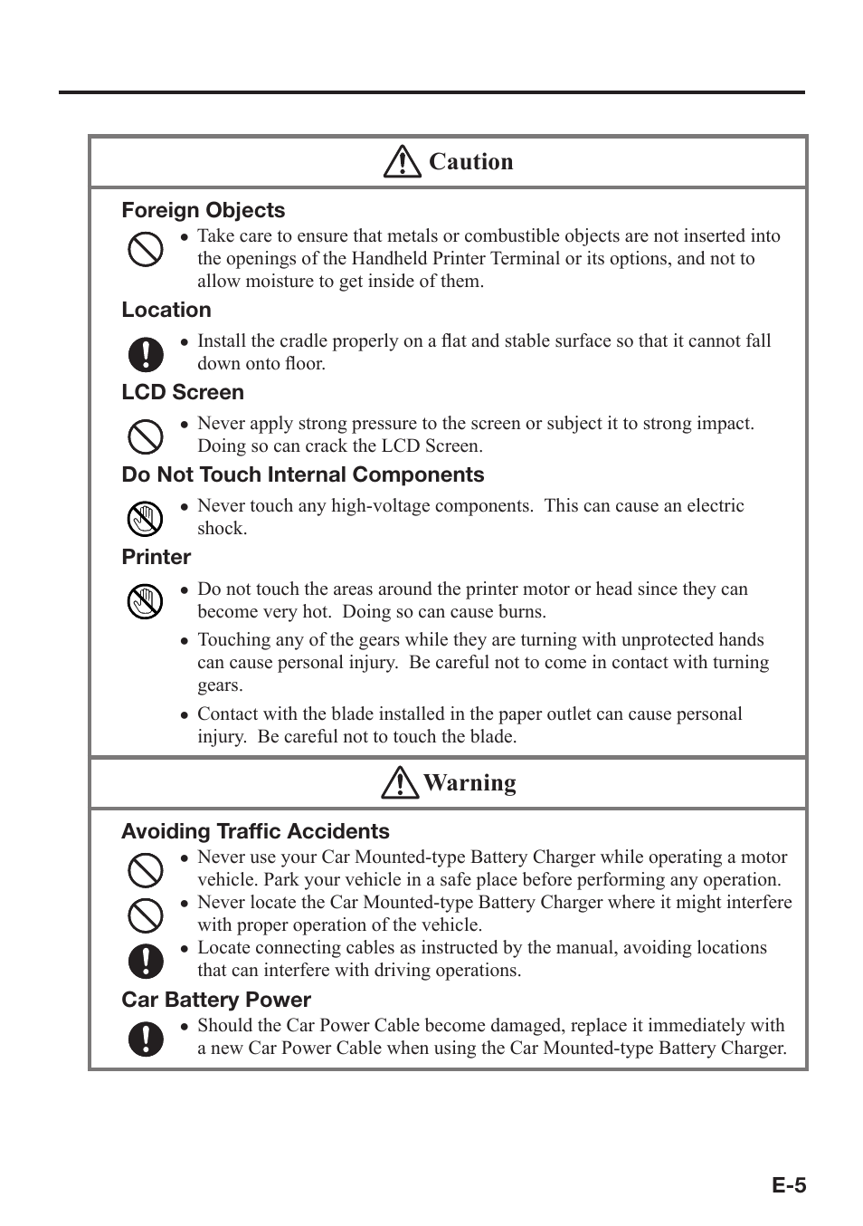 Caution, Warning | Casio IT-9000 User Manual | Page 7 / 86