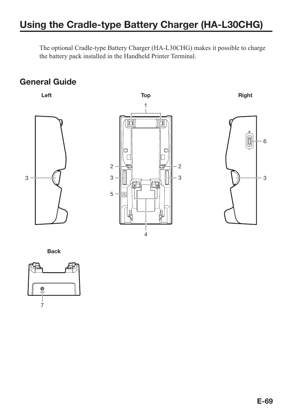 Using the cradle-type battery charger (ha-l30chg), General guide | Casio IT-9000 User Manual | Page 71 / 86
