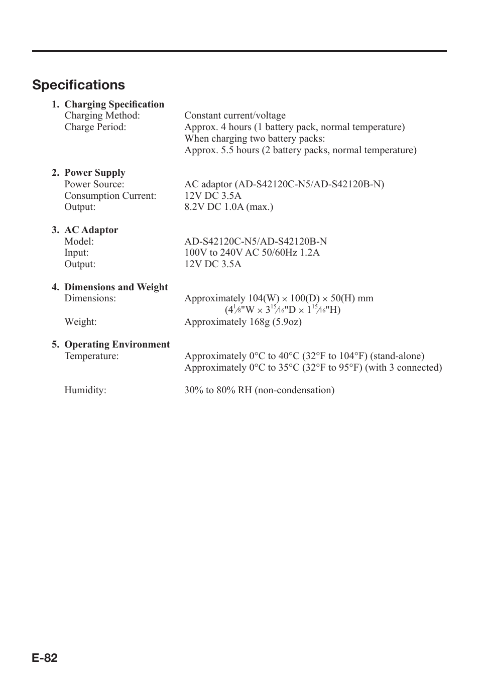 Specifi cations, E-82 | Casio IT-9000 User Manual | Page 84 / 86