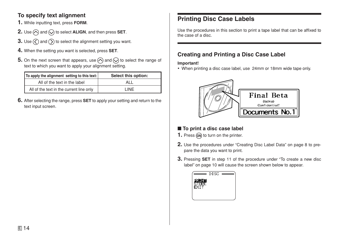 Printing disc case labels | Casio CW-L300 User Manual | Page 16 / 78
