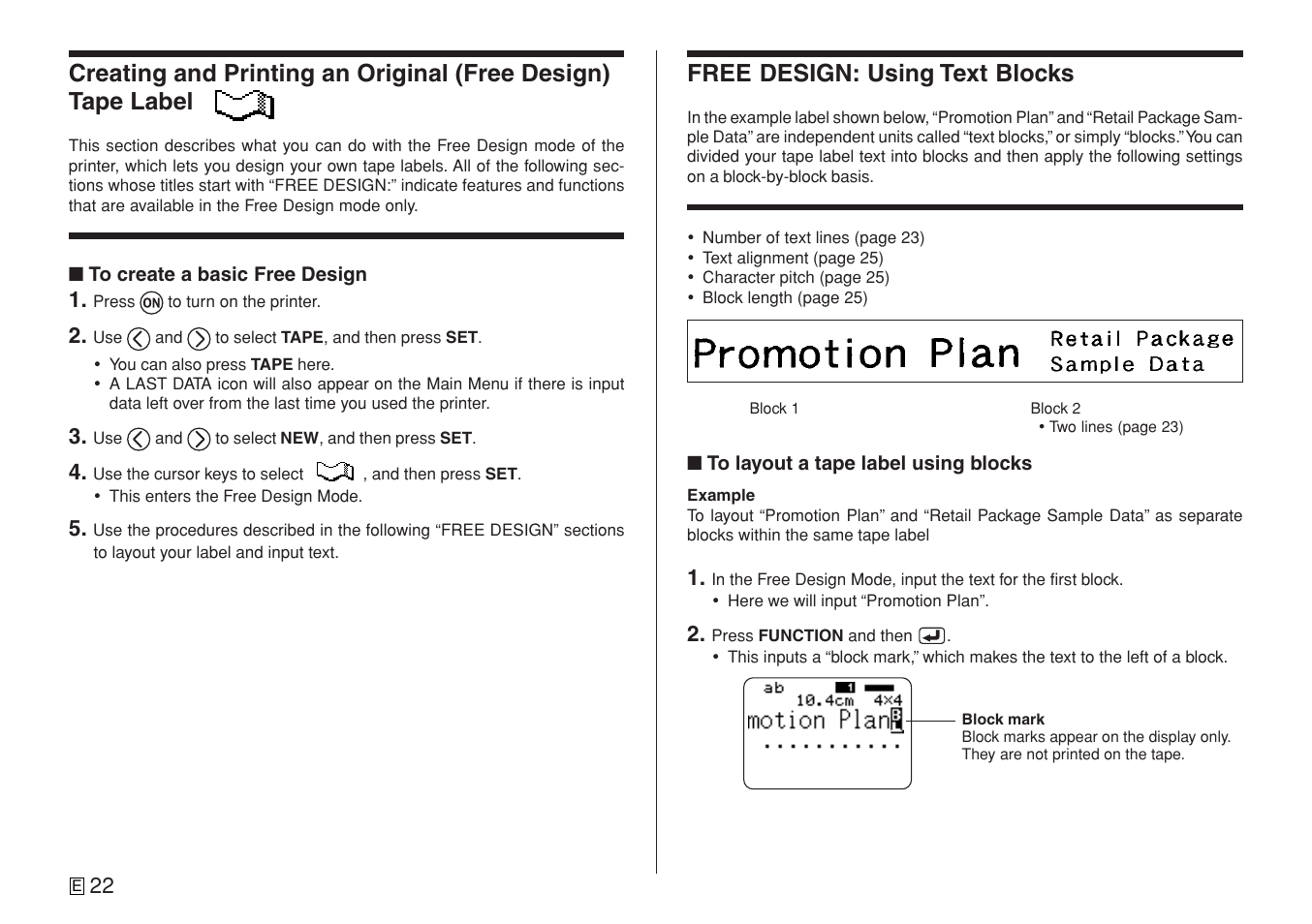 Free design: using text blocks | Casio CW-L300 User Manual | Page 24 / 78