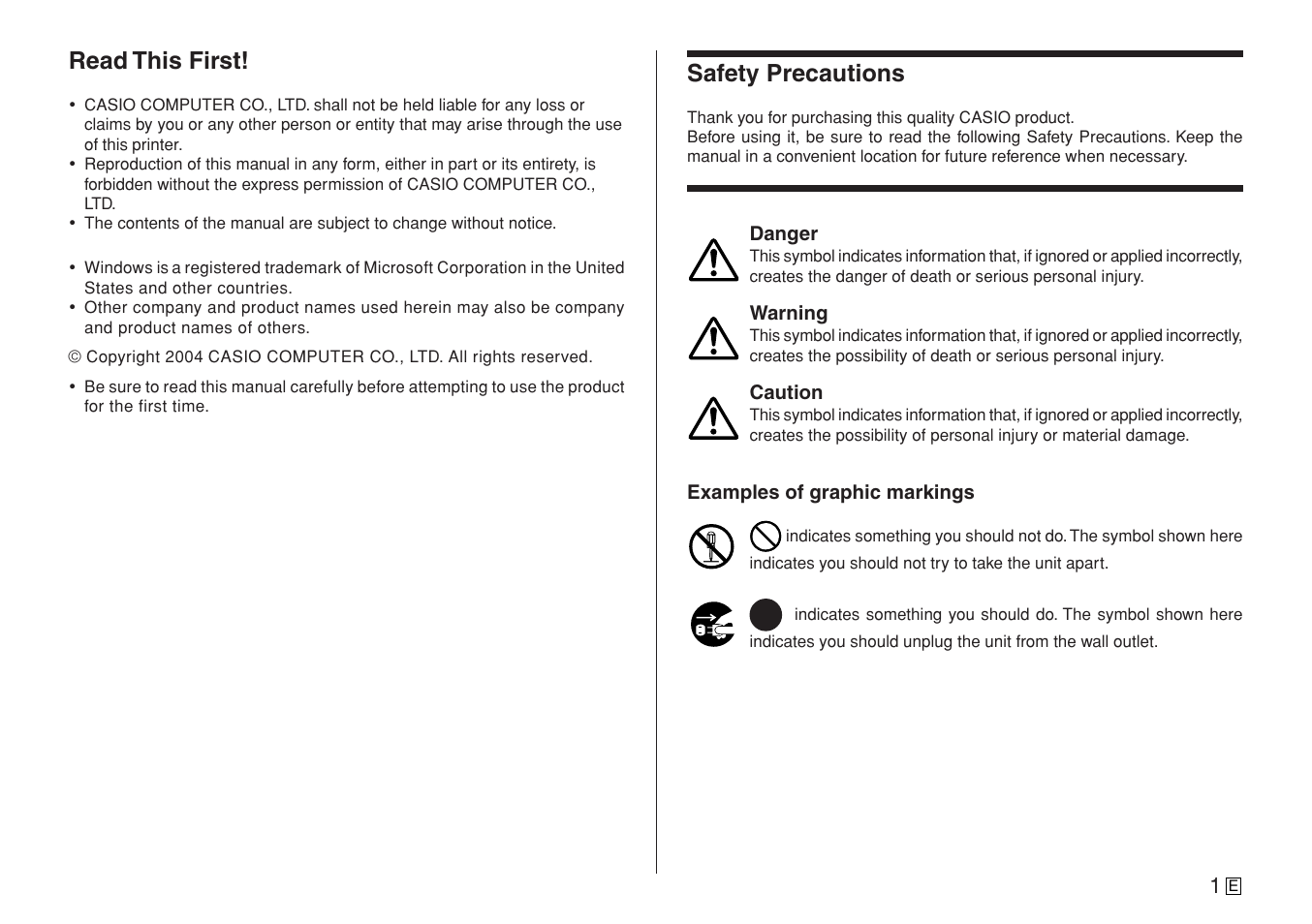 Read this first, Safety precautions | Casio CW-L300 User Manual | Page 3 / 78