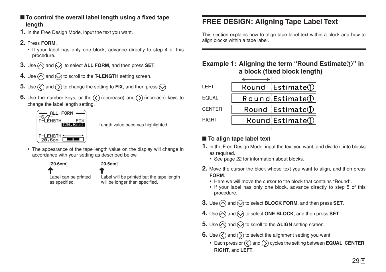Free design: aligning tape label text | Casio CW-L300 User Manual | Page 31 / 78