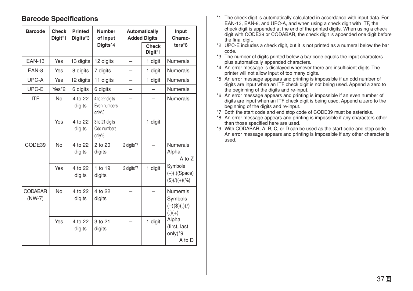 Barcode specifications | Casio CW-L300 User Manual | Page 39 / 78