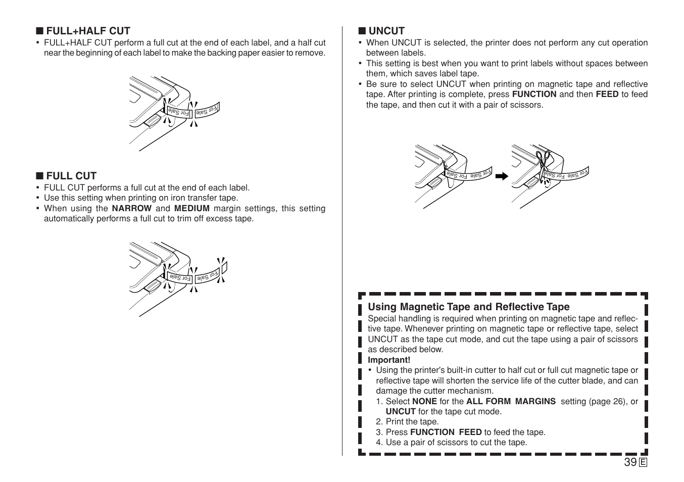 Full+half cut, Full cut, Uncut | Using magnetic tape and reflective tape | Casio CW-L300 User Manual | Page 41 / 78