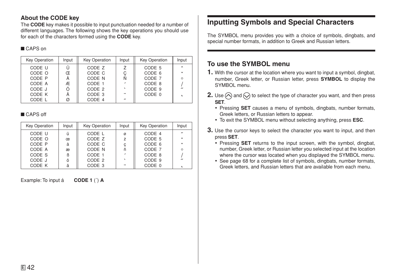 Inputting symbols and special characters | Casio CW-L300 User Manual | Page 44 / 78
