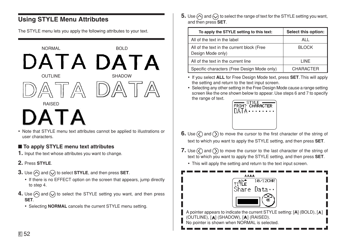Using style menu attributes | Casio CW-L300 User Manual | Page 54 / 78