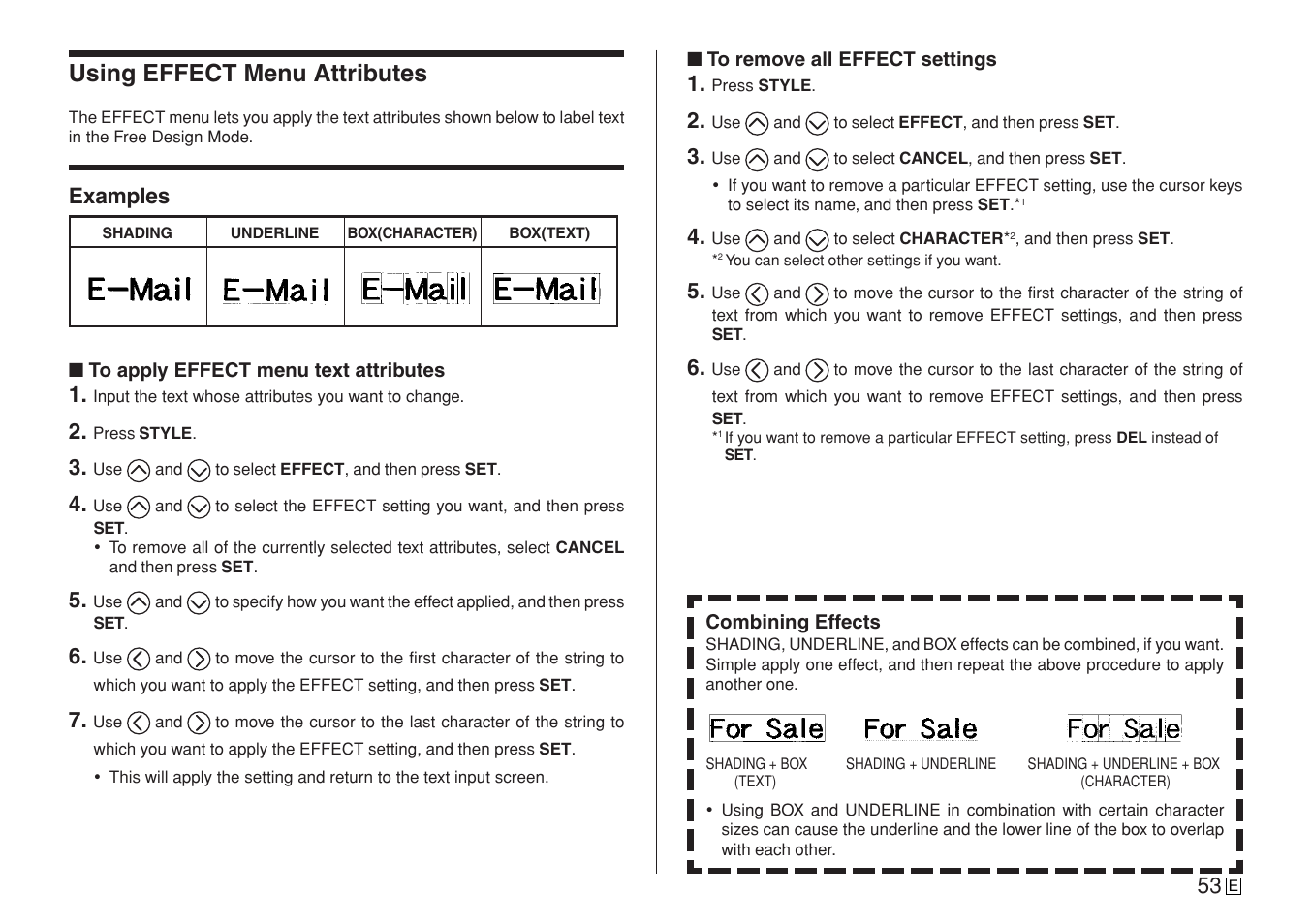 Using effect menu attributes, Examples | Casio CW-L300 User Manual | Page 55 / 78