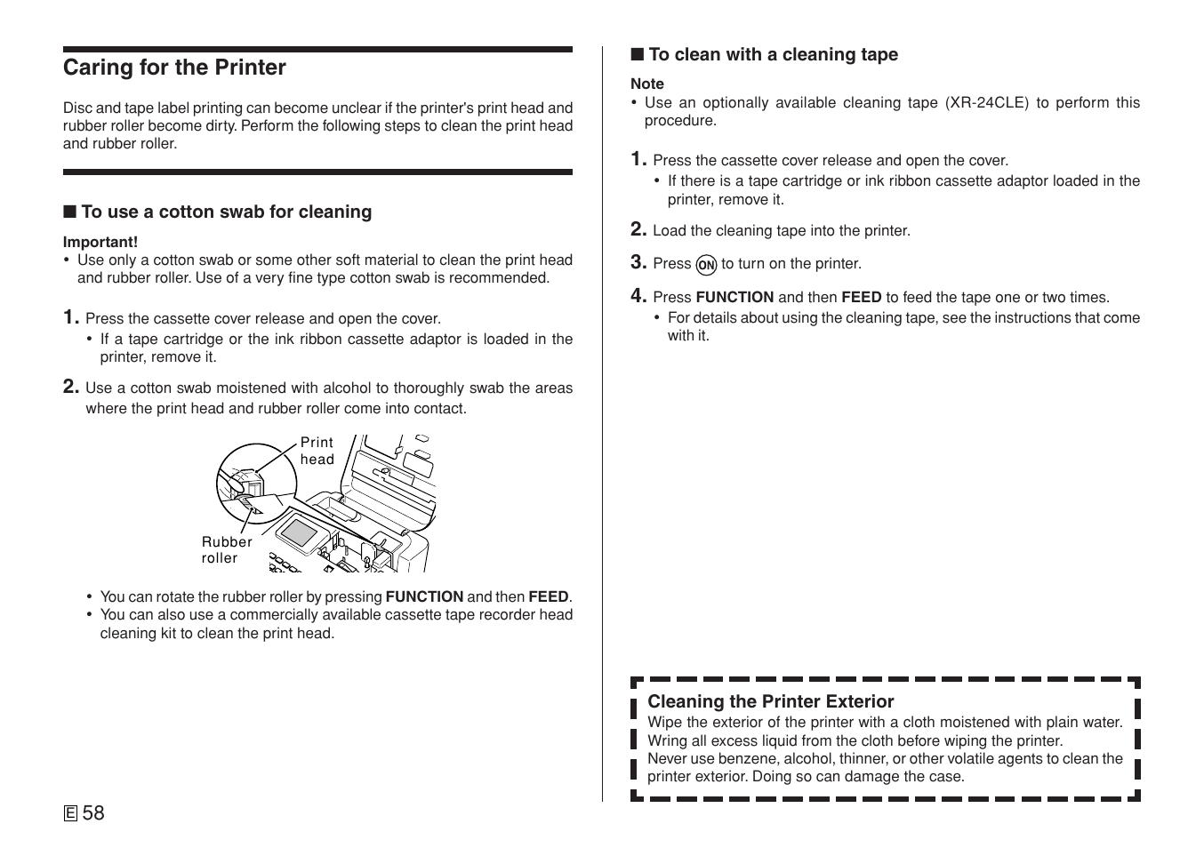 Caring for the printer | Casio CW-L300 User Manual | Page 60 / 78