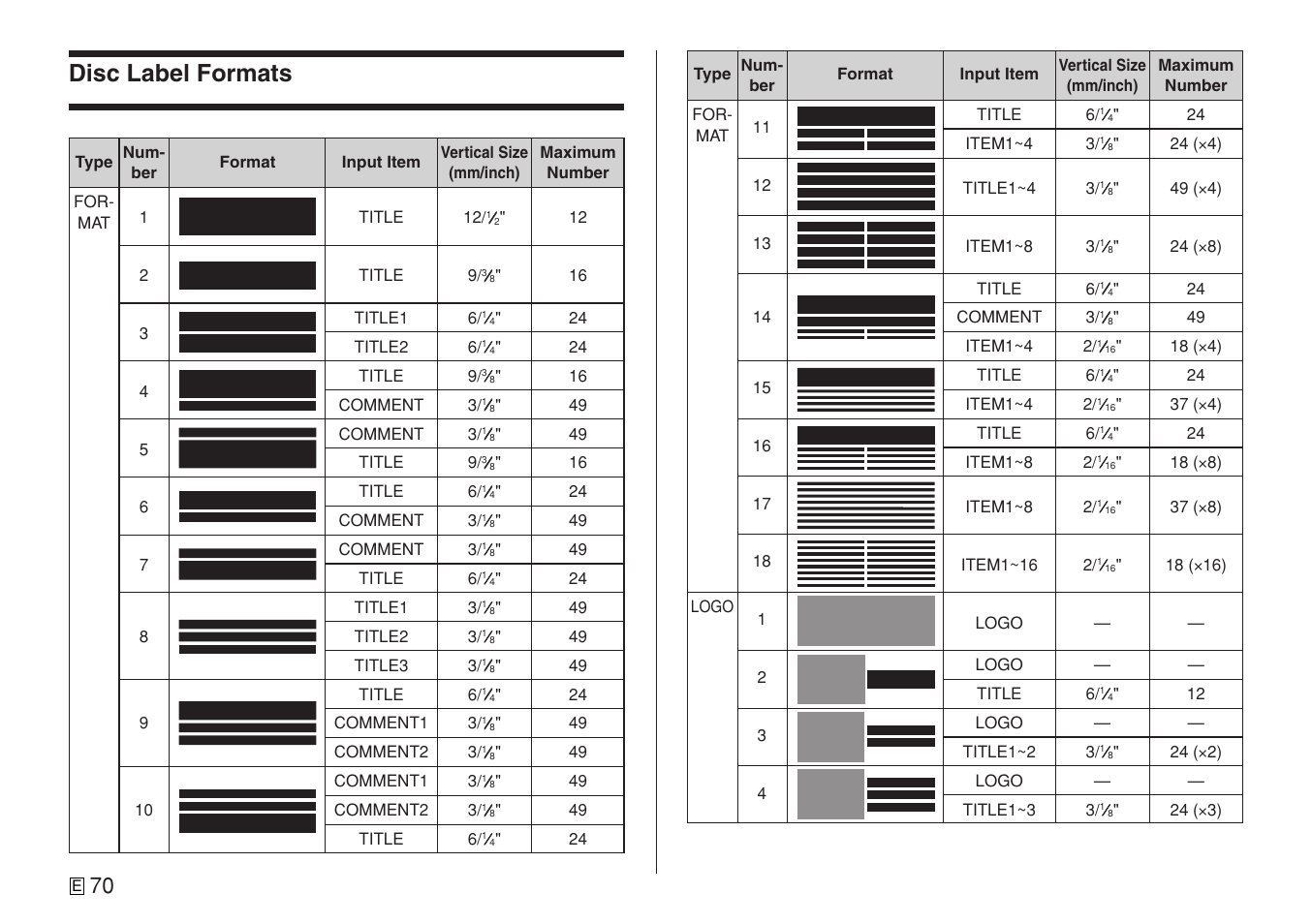 Disc label formats | Casio CW-L300 User Manual | Page 72 / 78