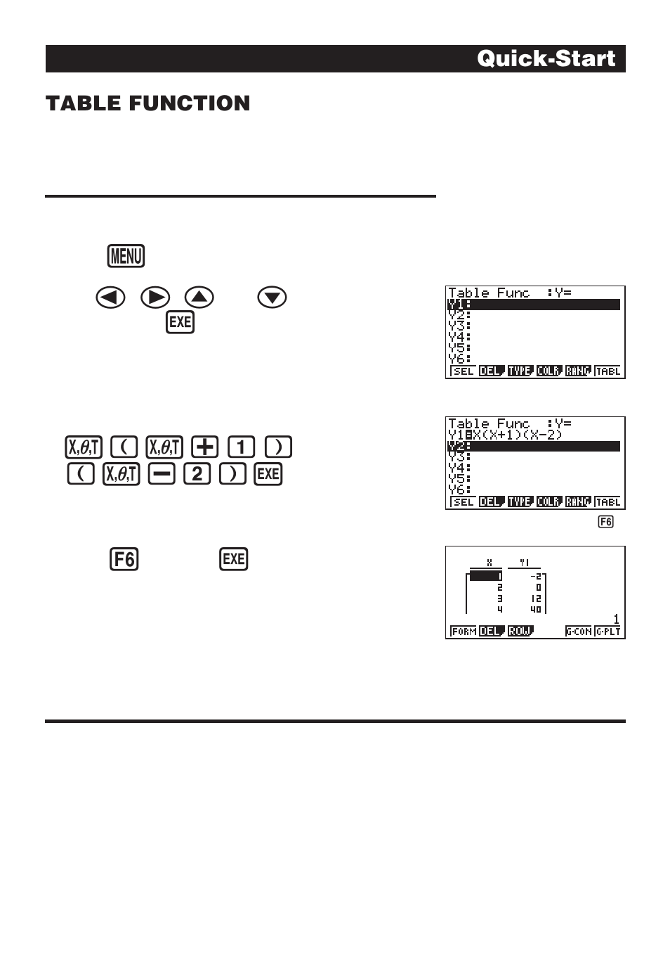 V(v+b) (v-c)w, Quick-start, Table function | Casio CFX-9970G User Manual | Page 19 / 39
