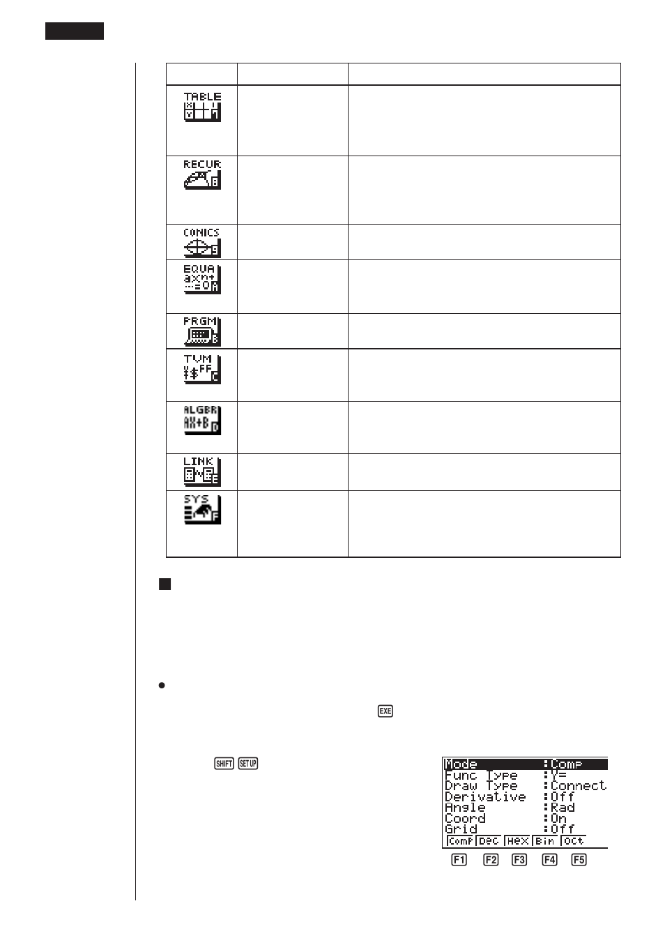 Kusing the set up screen | Casio CFX-9970G User Manual | Page 31 / 39