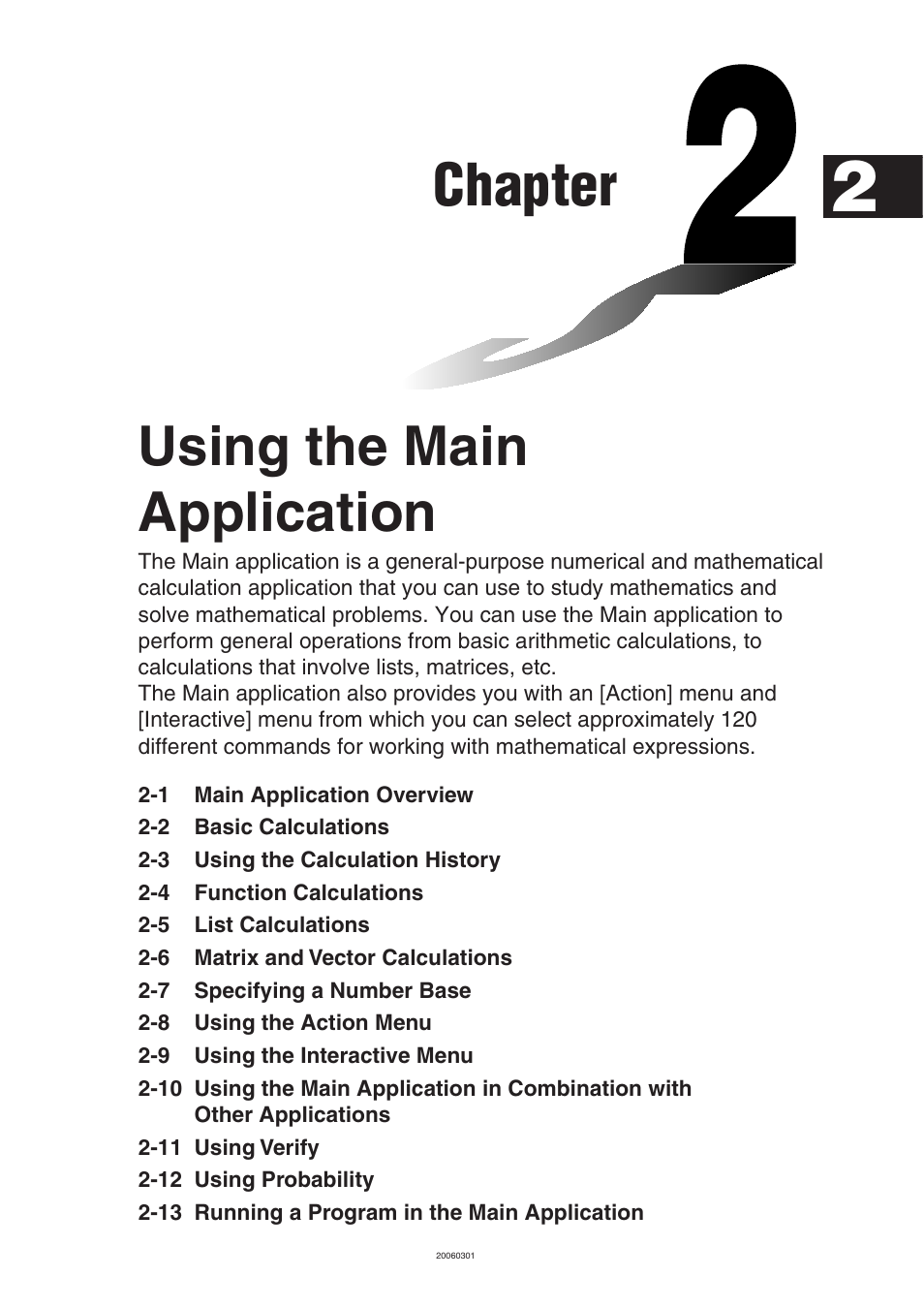 Chapter 2 using the main application, Chapter, Using the main application | Casio CLASSPAD 330 3.04 User Manual | Page 109 / 954