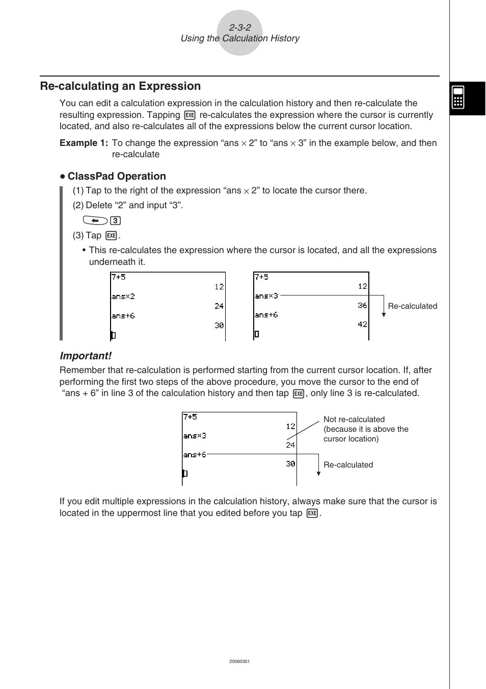 Re-calculating an expression -3-2, Re-calculating an expression | Casio CLASSPAD 330 3.04 User Manual | Page 125 / 954