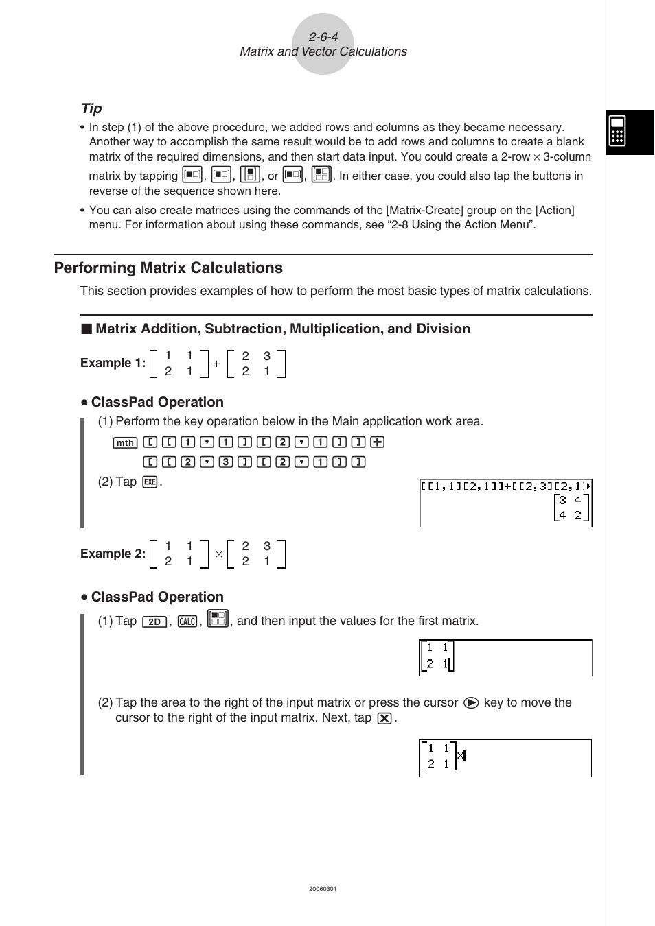 Performing matrix calculations -6-4, Performing matrix calculations | Casio CLASSPAD 330 3.04 User Manual | Page 153 / 954