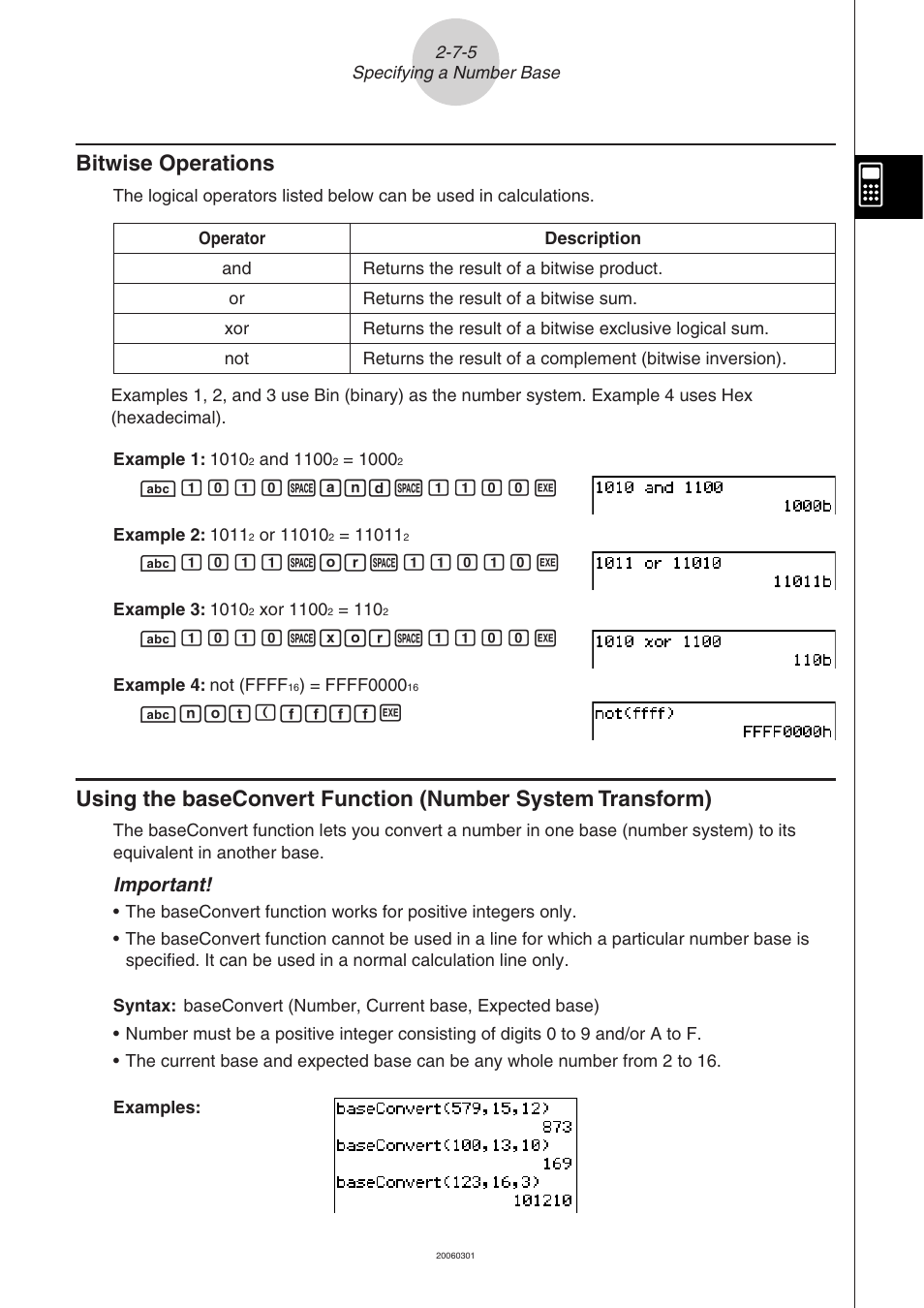 Bitwise operations -7-5, Bitwise operations | Casio CLASSPAD 330 3.04 User Manual | Page 160 / 954