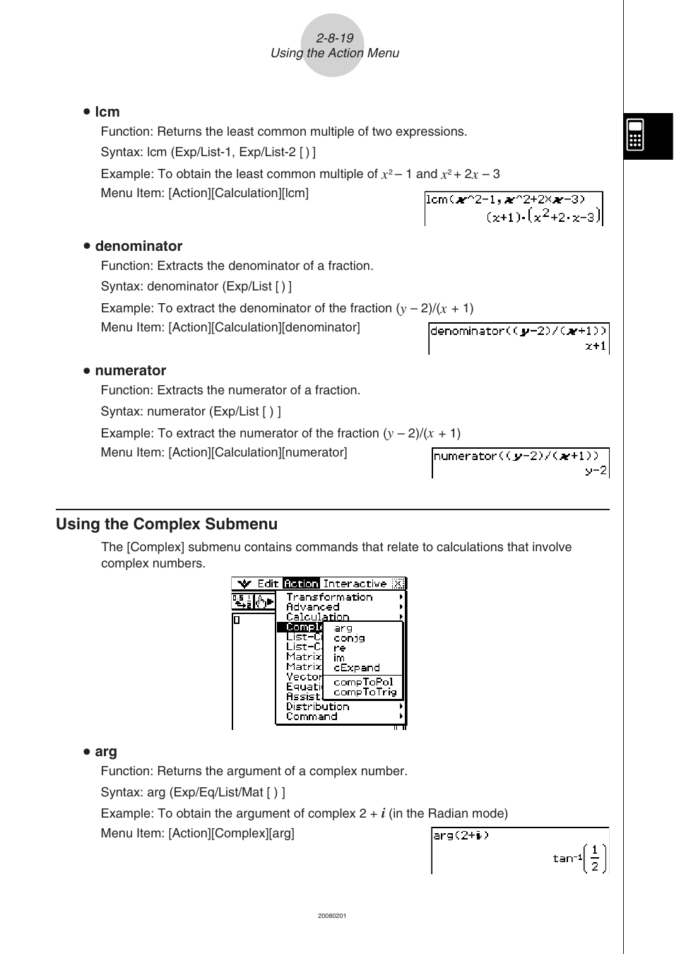 Using the complex submenu -8-19, Using the complex submenu | Casio CLASSPAD 330 3.04 User Manual | Page 179 / 954