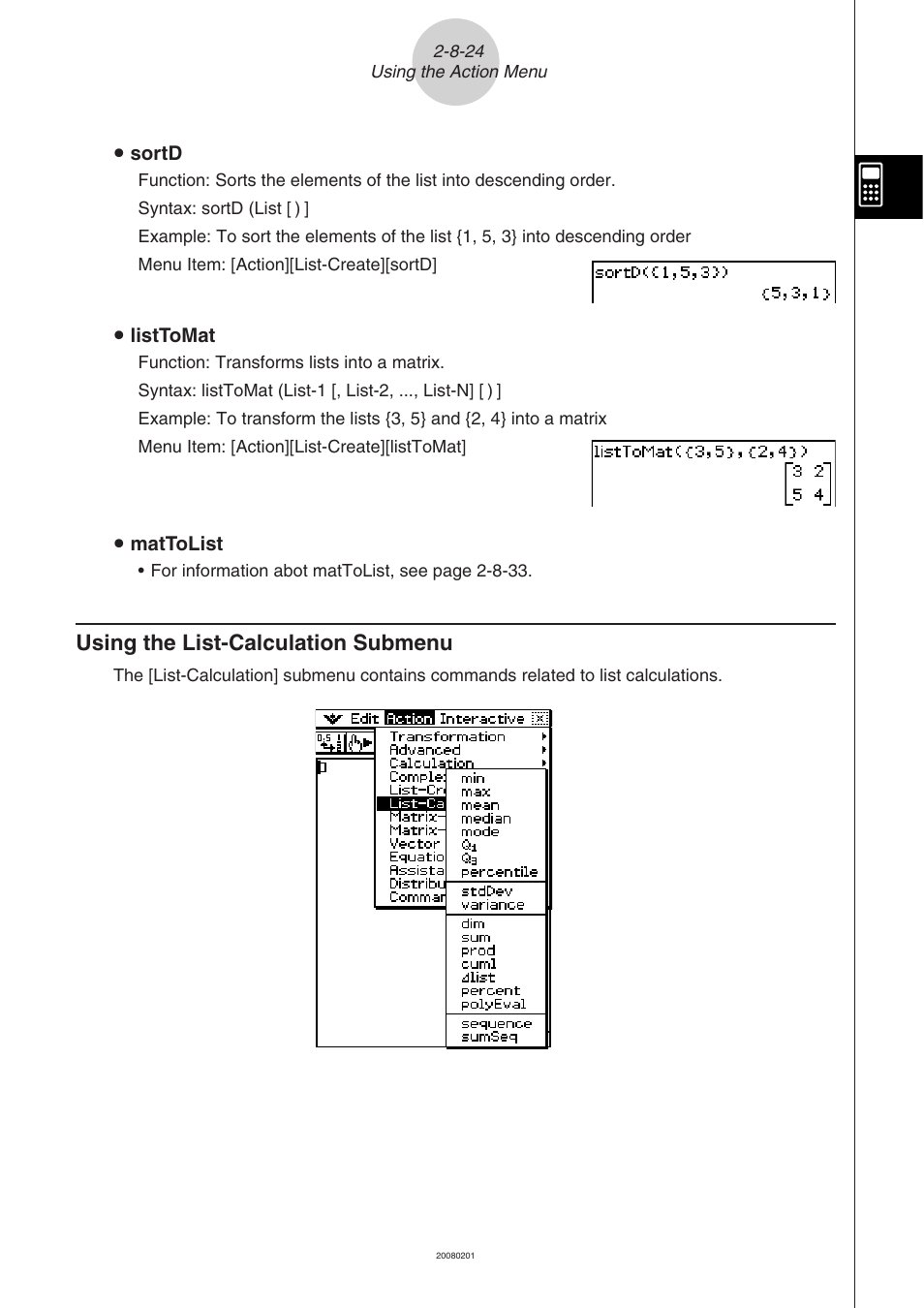 Using the list-calculation submenu -8-24, Using the list-calculation submenu | Casio CLASSPAD 330 3.04 User Manual | Page 184 / 954