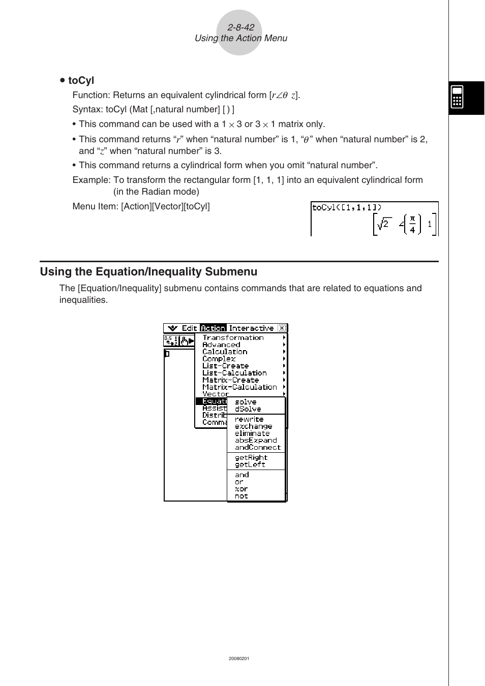 Using the equation/inequality submenu -8-42, Using the equation/inequality submenu | Casio CLASSPAD 330 3.04 User Manual | Page 202 / 954