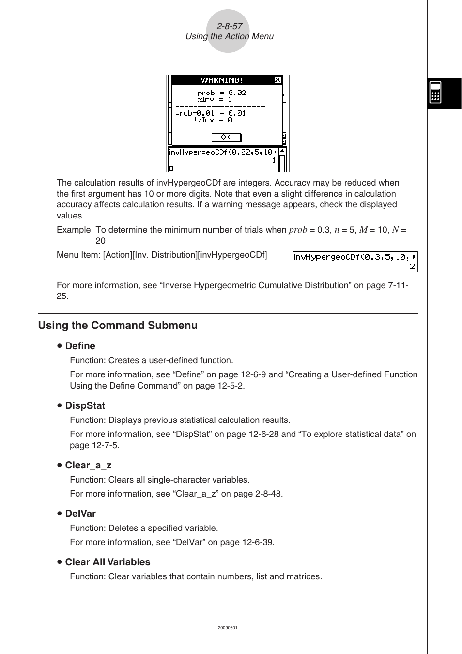 Using the command submenu -8-57, Using the command submenu | Casio CLASSPAD 330 3.04 User Manual | Page 217 / 954