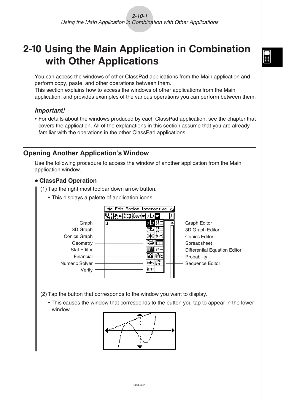 Applications -10-1, Opening another application’s window -10-1, 10 using the main application in combination with | Other applications, Opening another application’s window | Casio CLASSPAD 330 3.04 User Manual | Page 222 / 954