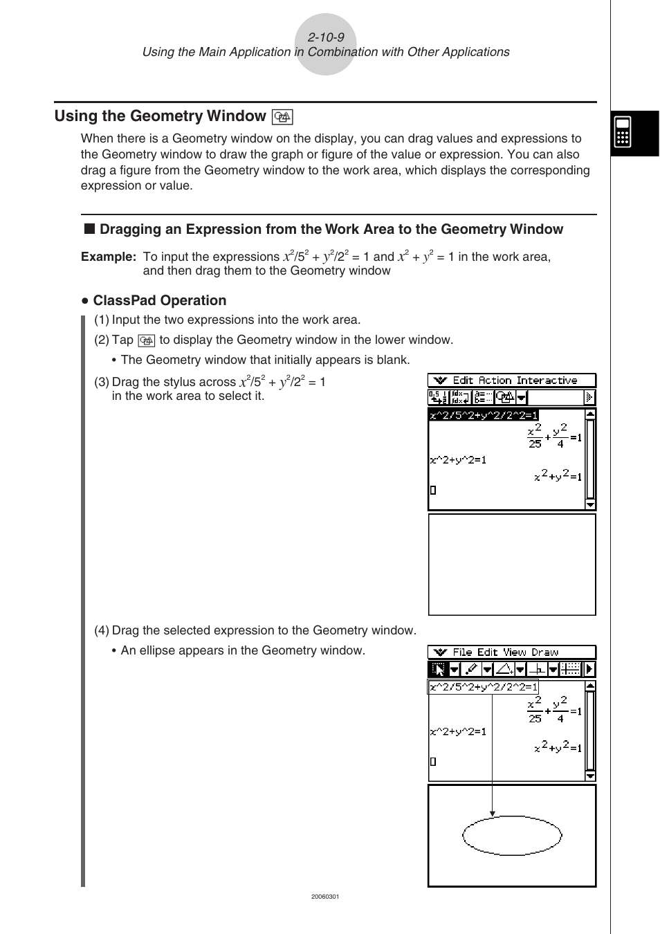 Using the geometry window | Casio CLASSPAD 330 3.04 User Manual | Page 230 / 954