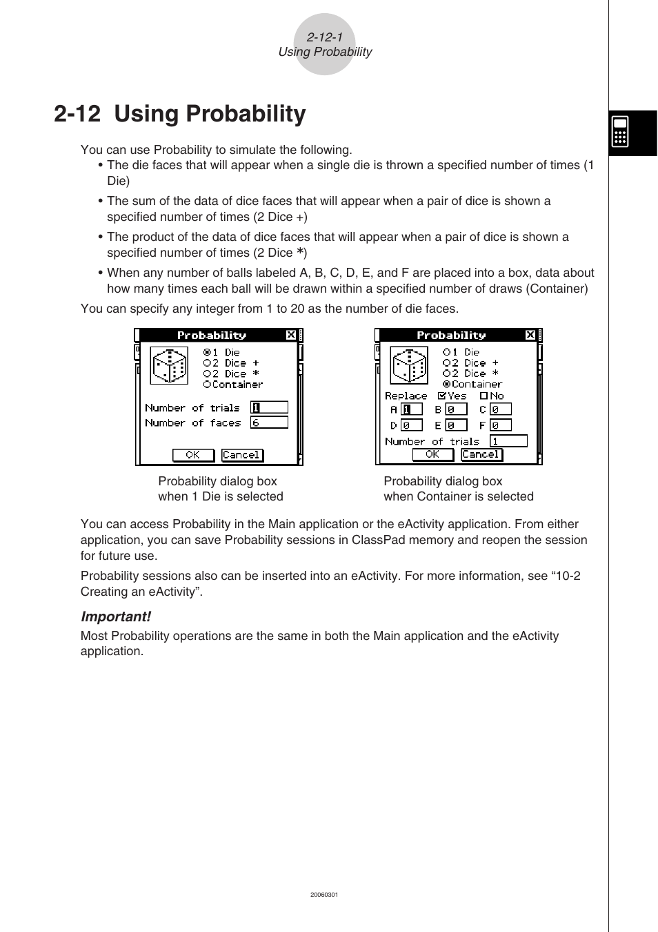 12 using probability, Using probability -12-1 | Casio CLASSPAD 330 3.04 User Manual | Page 237 / 954